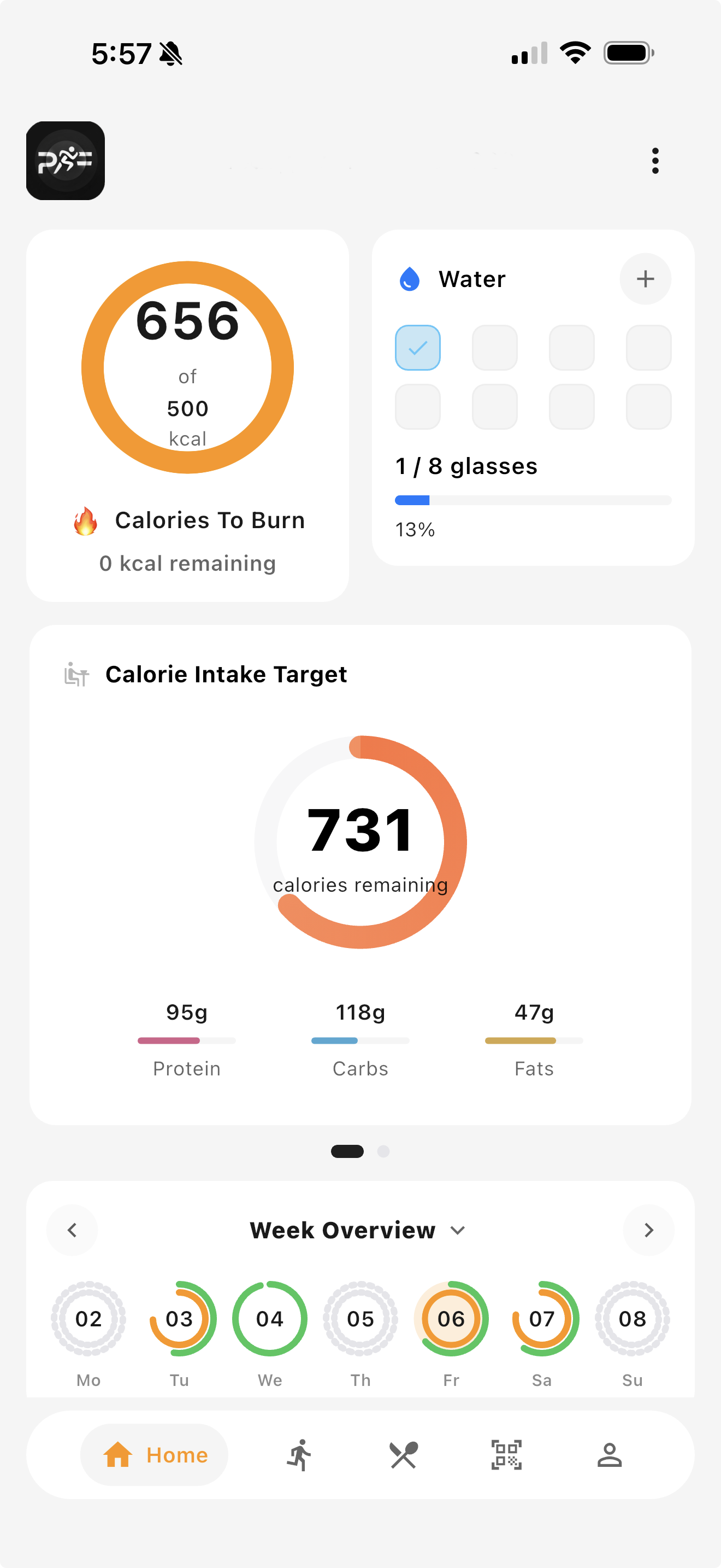 PowAIFuel home screen showing nutrition tracking dashboard